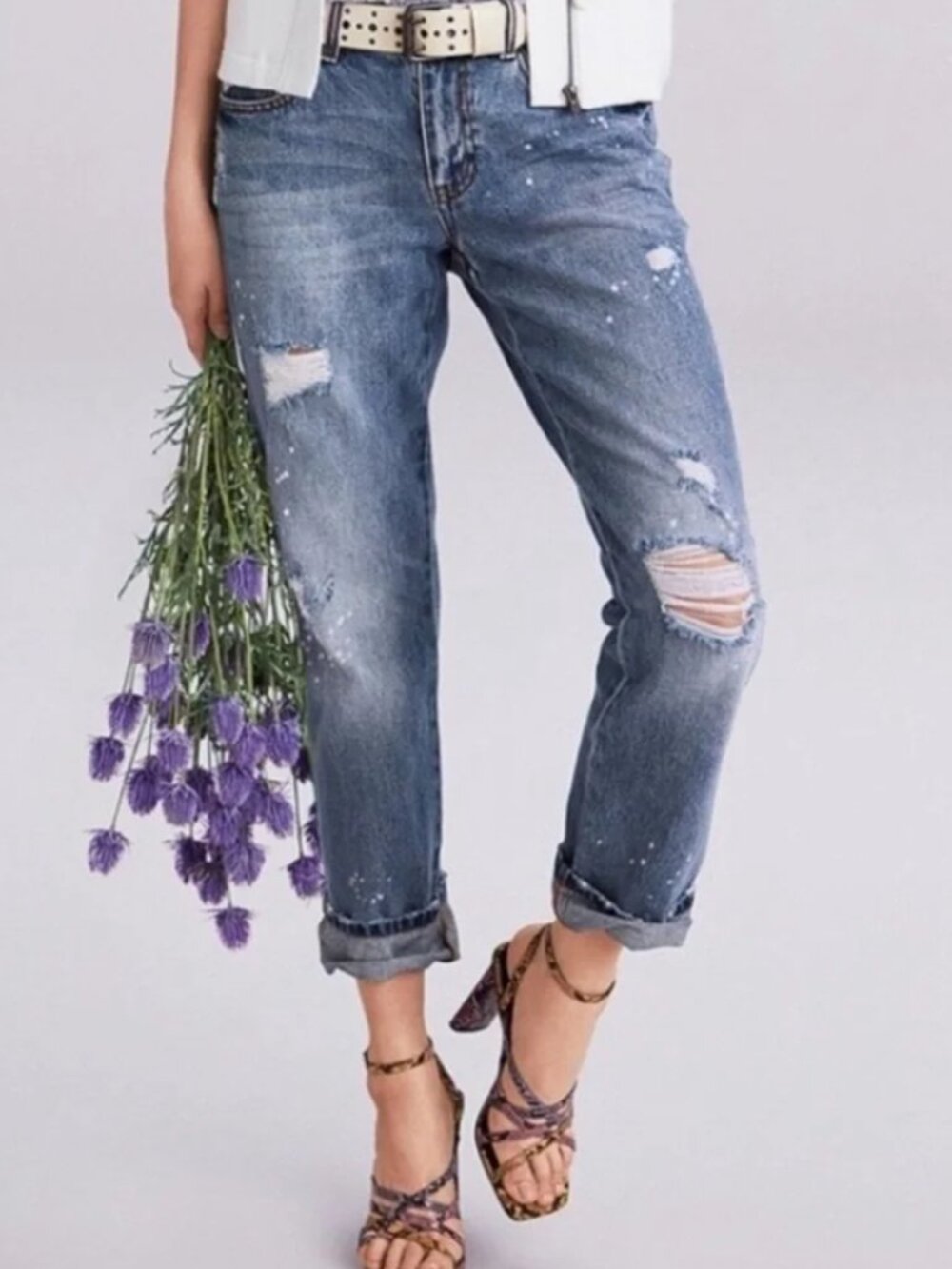 Cabi 100% Boyfriend Jeans Size 12 Distressed Style 5884